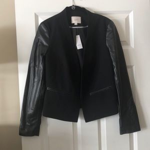 NWT Loft Black Blazer w/Faux Leather Sleeves Sz 4